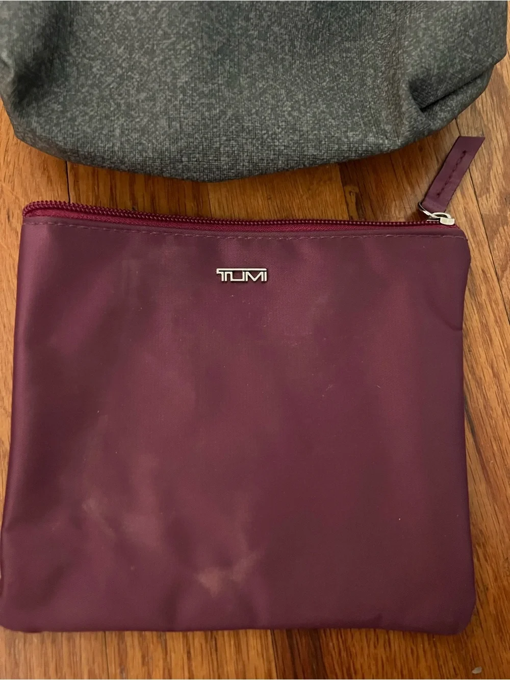 Tumi Burgundy and Gray Men's Travel Pouch Trio